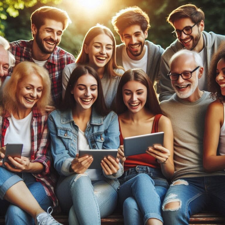 des gens qui regardent une telephone un tablette et une ordinateur 768x768